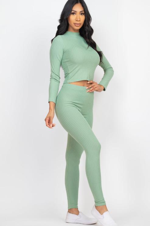 Ribbed Mock Neck Long Sleeve Top & Leggings Set (capella)