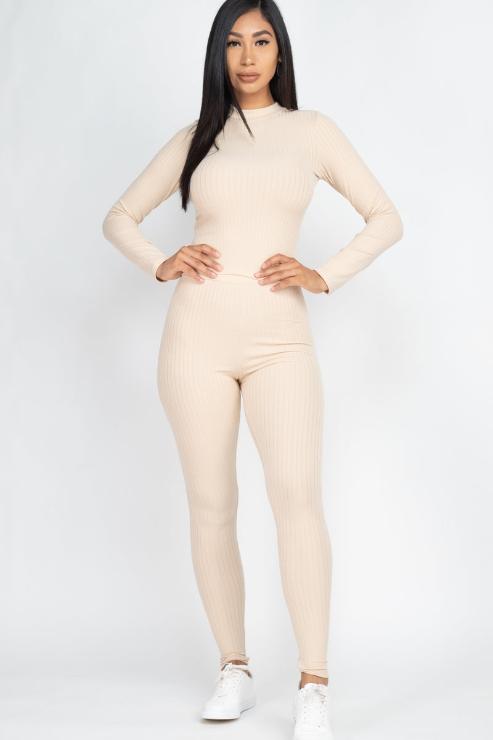 Ribbed Mock Neck Long Sleeve Top & Leggings Set (capella)