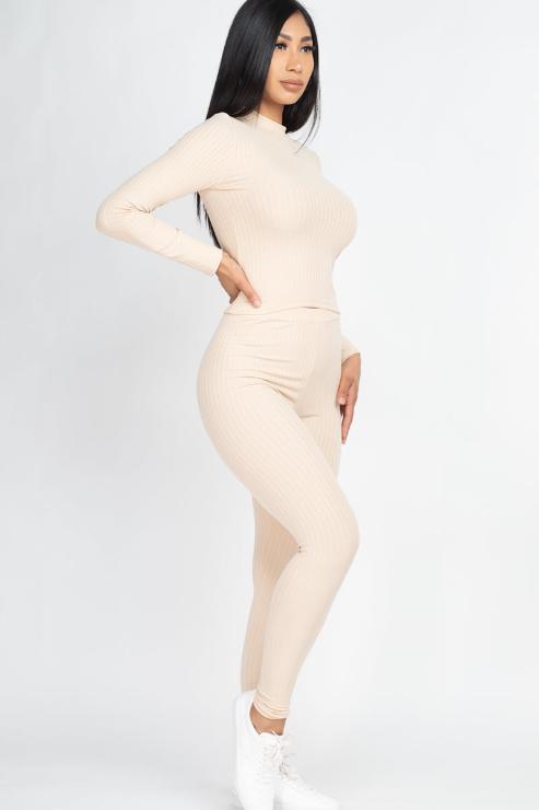 Ribbed Mock Neck Long Sleeve Top & Leggings Set (capella)