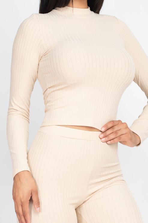 Ribbed Mock Neck Long Sleeve Top & Leggings Set (capella)