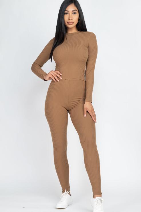 Ribbed Mock Neck Long Sleeve Top & Leggings Set (capella)