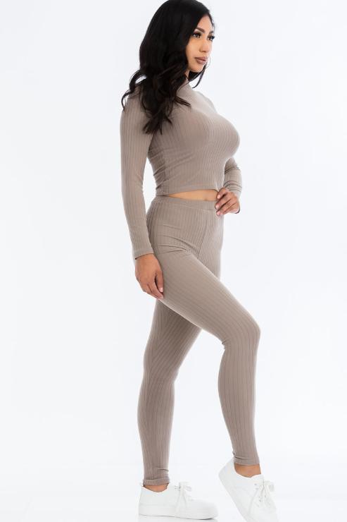 Ribbed Mock Neck Long Sleeve Top & Leggings Set (capella)