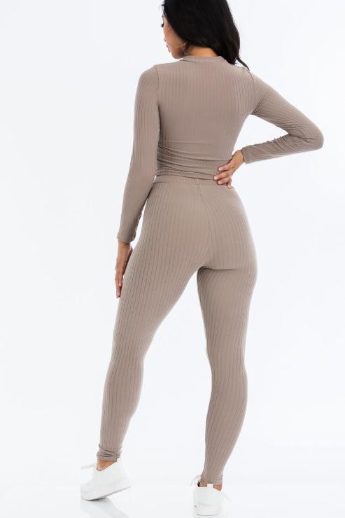 Ribbed Mock Neck Long Sleeve Top & Leggings Set (capella)