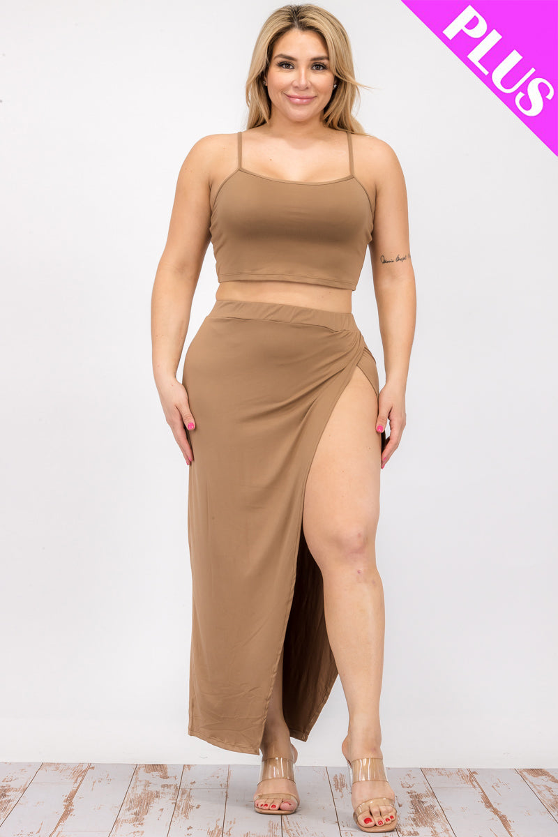 Plus Size Crop Cami & Split Thigh Maxi Skirt Set (CAPELLA)