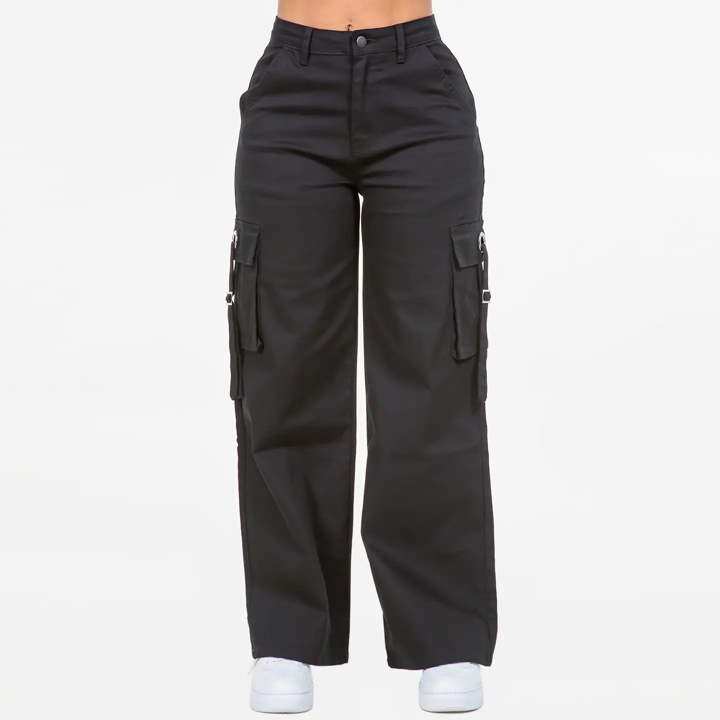 Pink, Olive and Black Cargo Pants, Wide-Leg, Trendy, Multiple Pockets, Tie Details, Casual