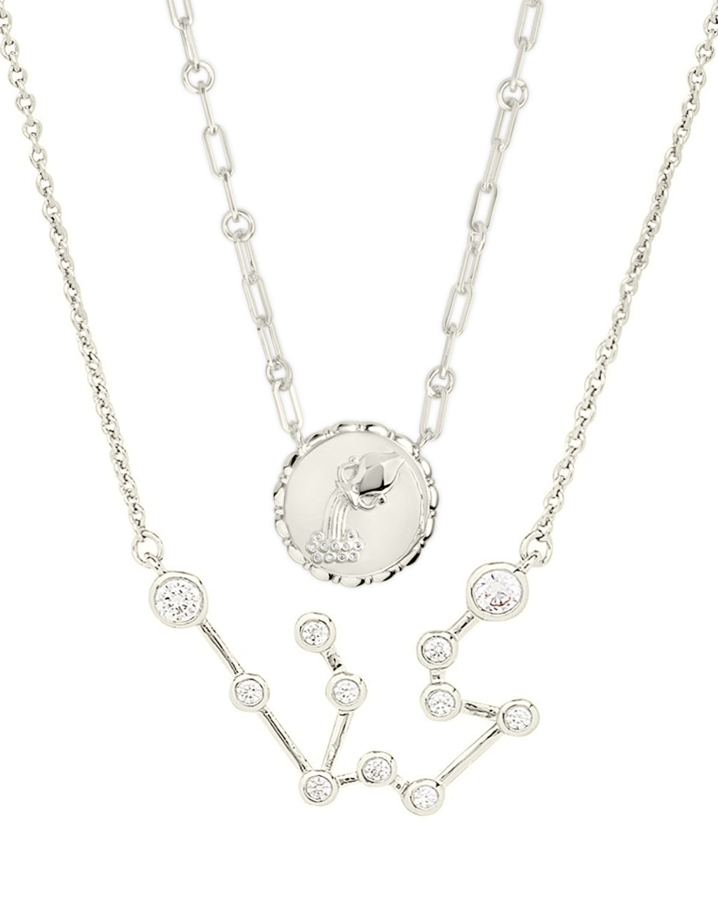 'When Stars Align' Constellation Necklace & Bold Link Zodiac Necklace Set