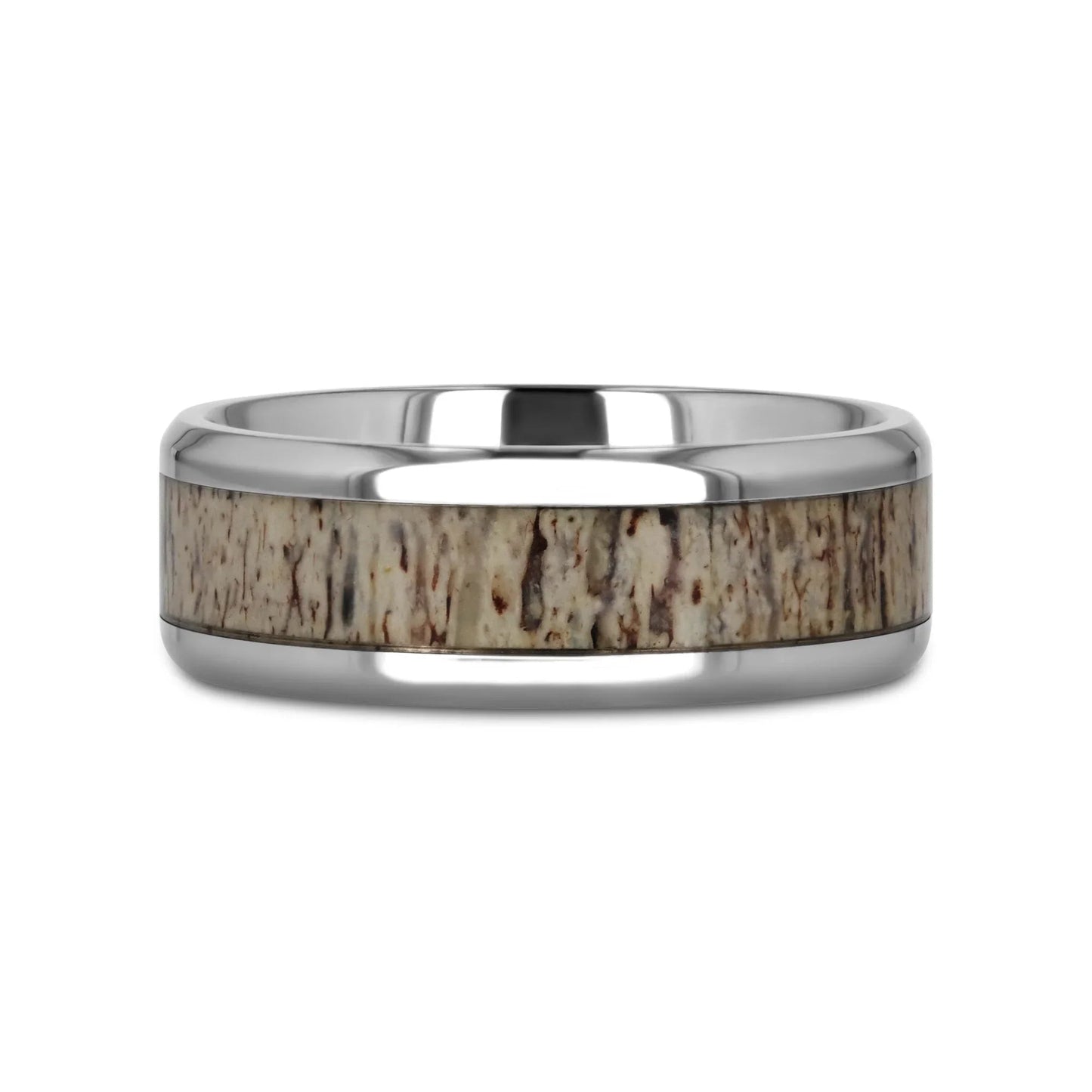 CARIBOU Polished Beveled Titanium Men's Wedding Band with Ombre Deer Antler Inlay - 8mm