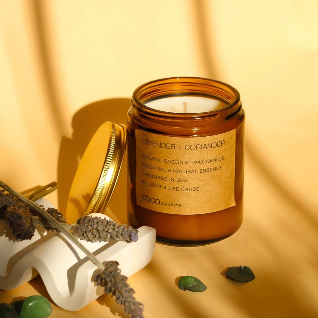 7.2oz Lavender + Coriander Natural Coconut Apricot Wax Candle