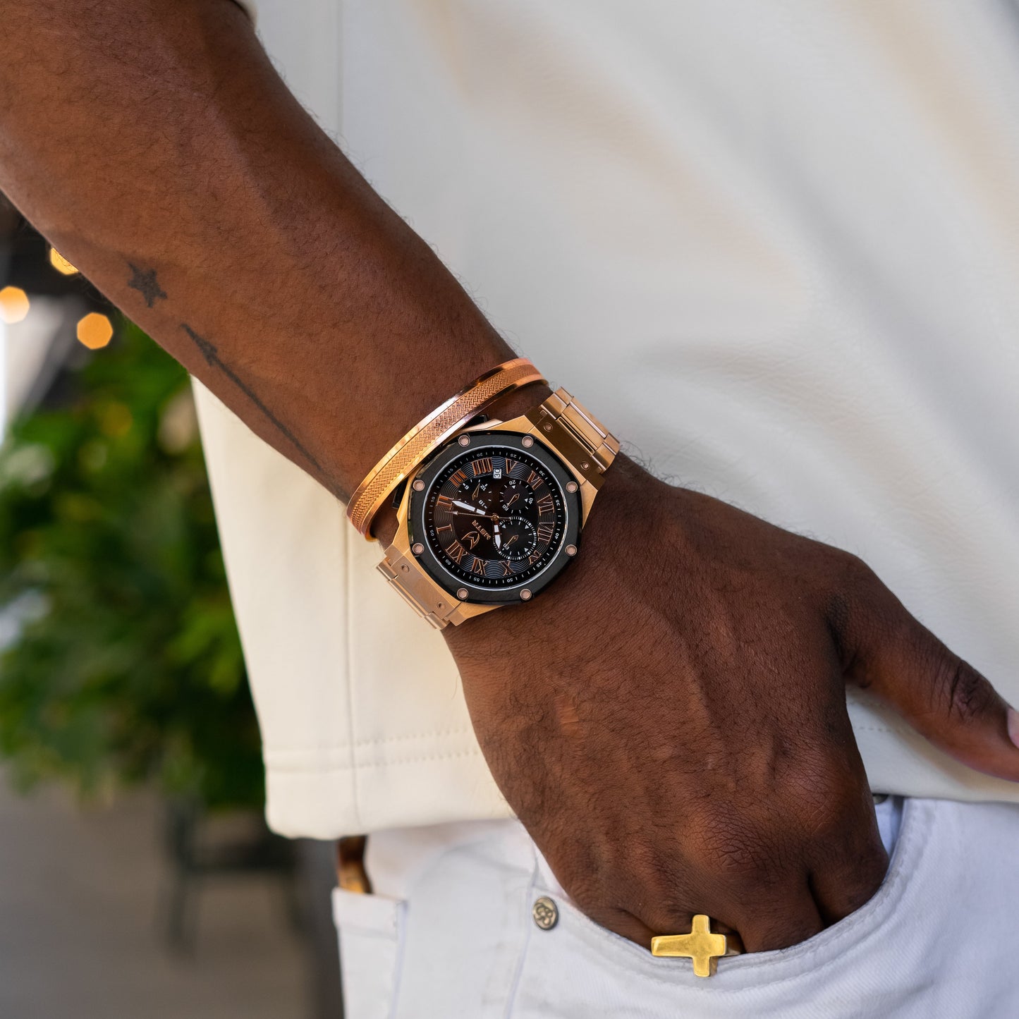 AM139SS - AMBASSADOR ROSE GOLD / BLACK / SS BAND