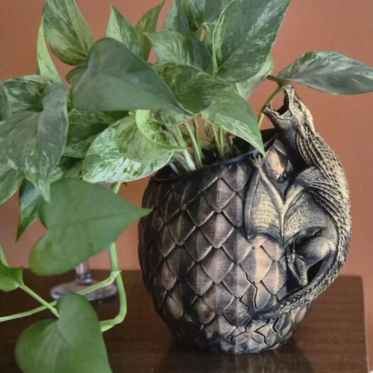 Dragon Egg Planter with Perched Dragon – 4" and 2" Opening