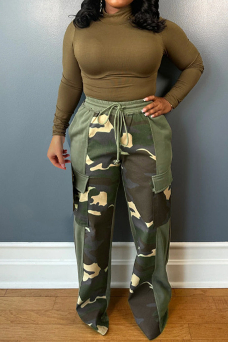 Casual non-stretch drawstring contrast color pants