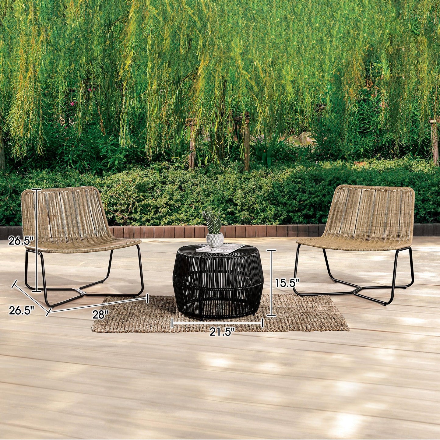 Sarabi 3-Piece Natural Wicker Outdoor Conversation Set