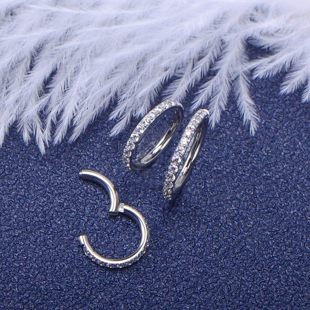 14G CZ Hinged Segment Hoop