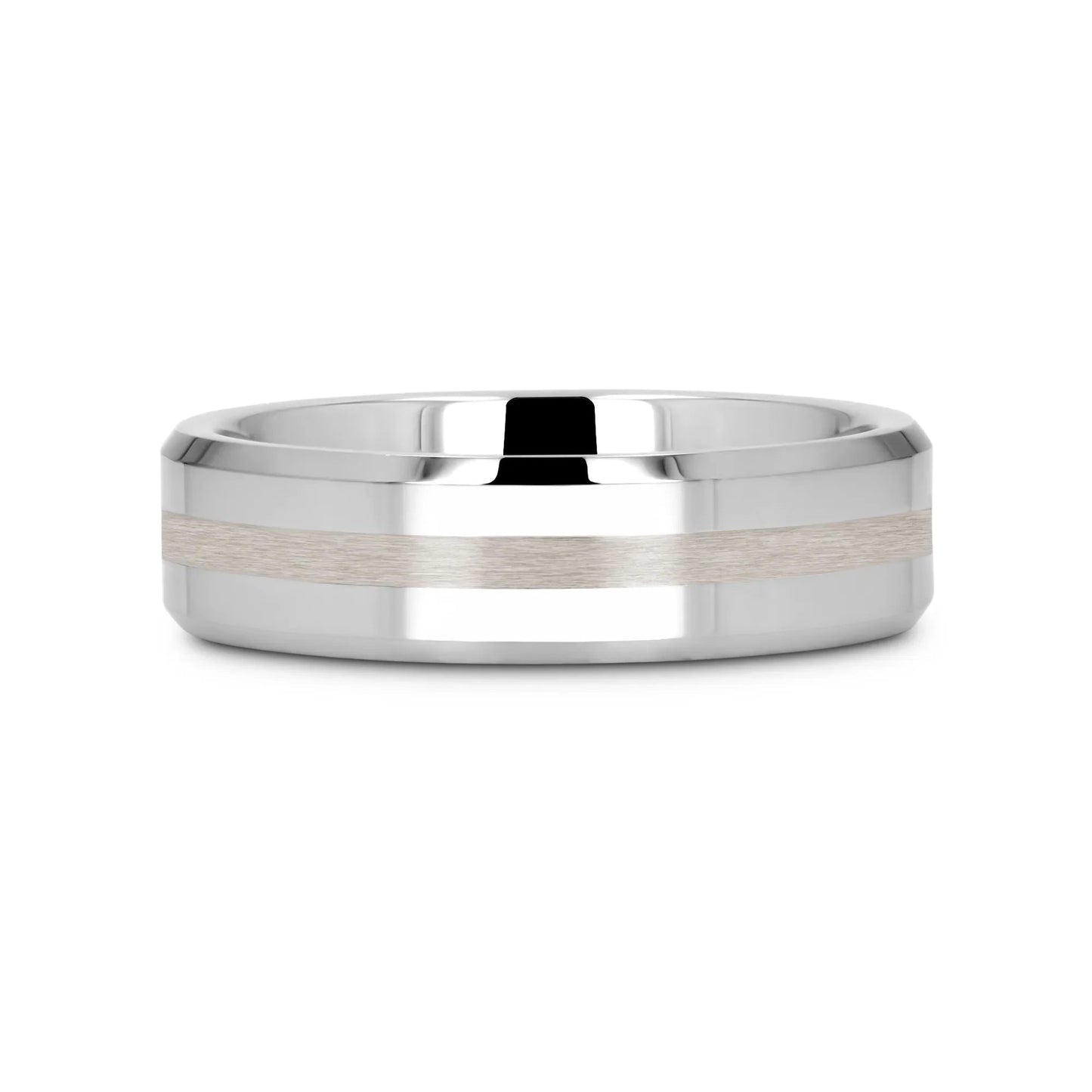 HALSTEN Platinum Inlaid Beveled Tungsten Carbide Wedding Ring - 6mm & 8mm