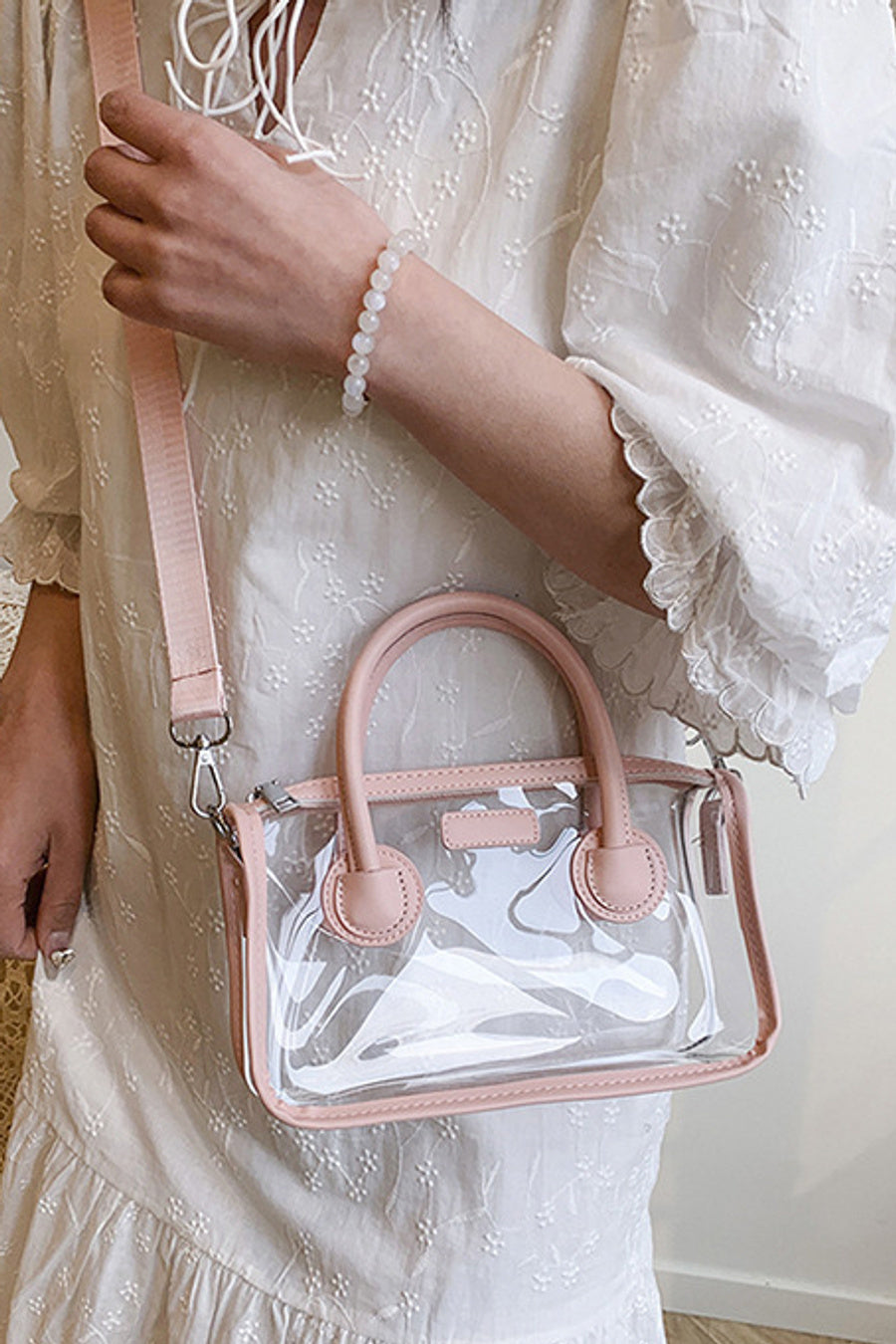 Stylish new 6 colors pu stitching pvc zip-up crossbody