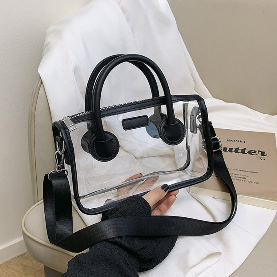 Stylish new 6 colors pu stitching pvc zip-up crossbody