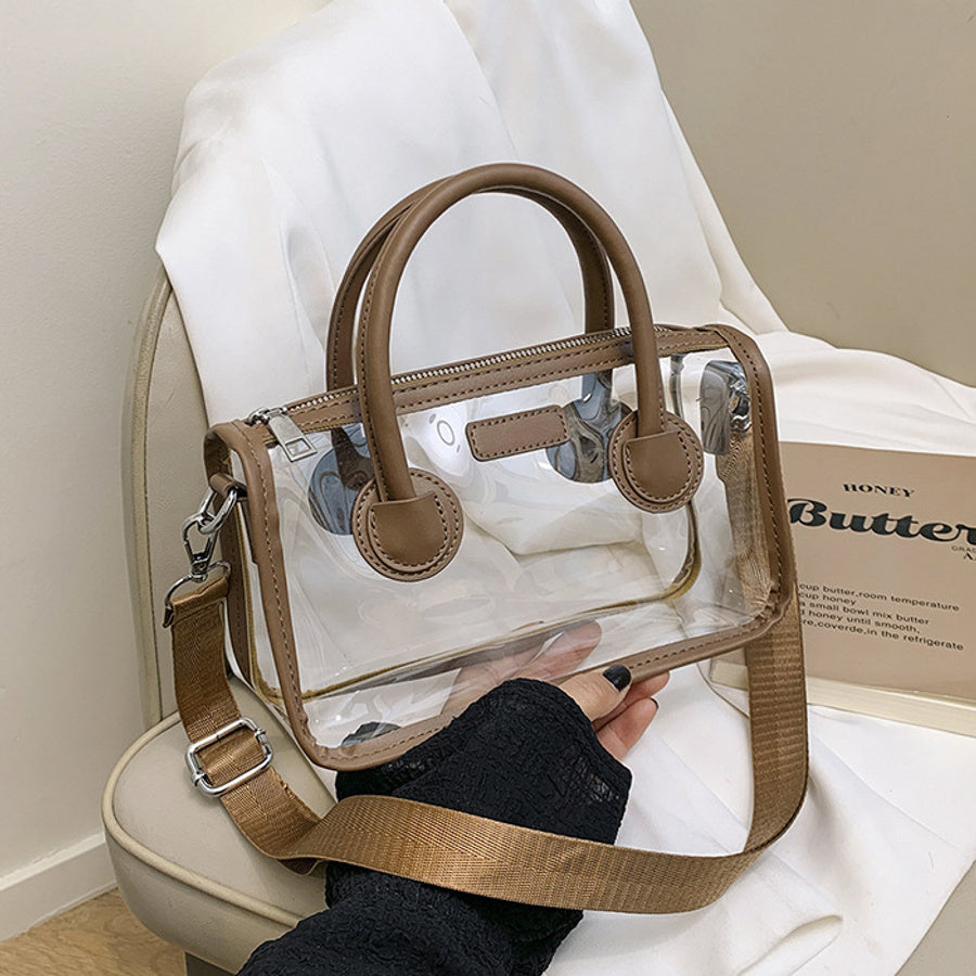 Stylish new 6 colors pu stitching pvc zip-up crossbody