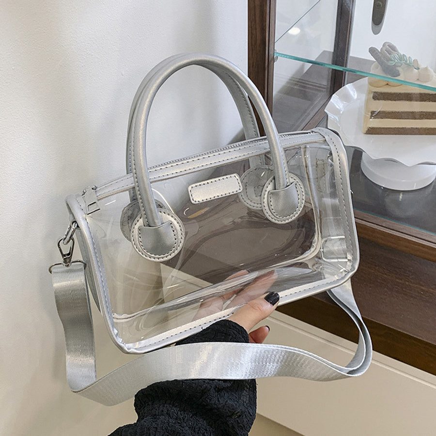 Stylish new 6 colors pu stitching pvc zip-up crossbody