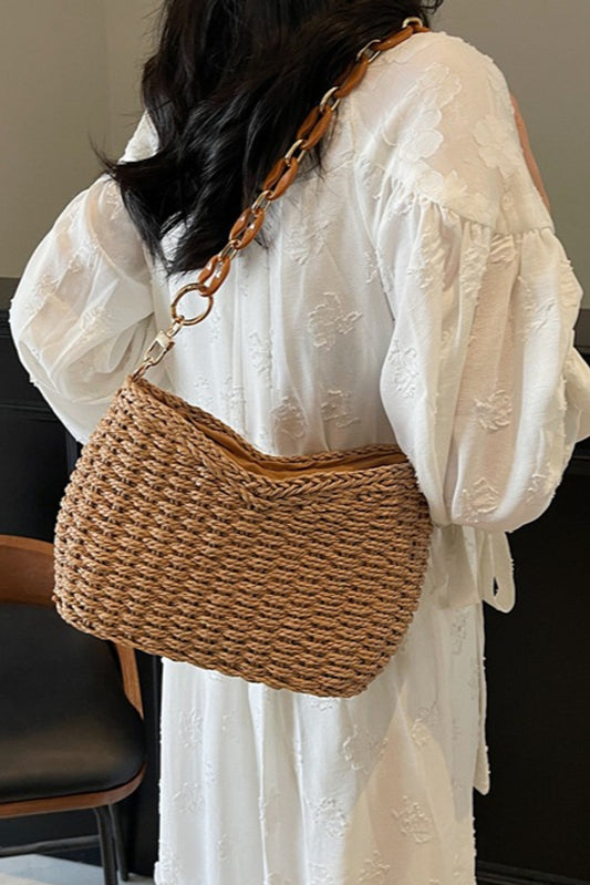 Stylish new weave straw beach zip-up shoulder bag