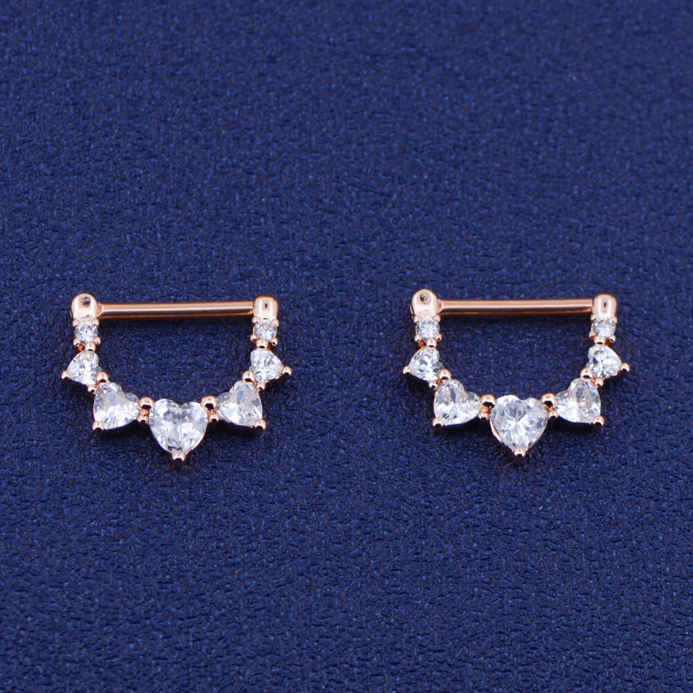 2pcs Heart CZ Nipple Clicker Pair