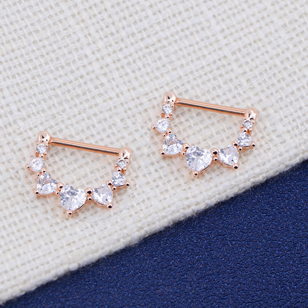 2pcs Heart CZ Nipple Clicker Pair