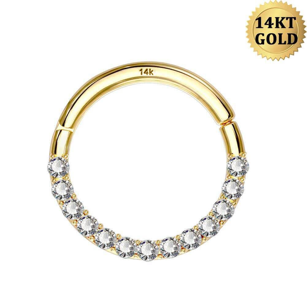 16G 14K Gold Front CZ Segment Septum Ring