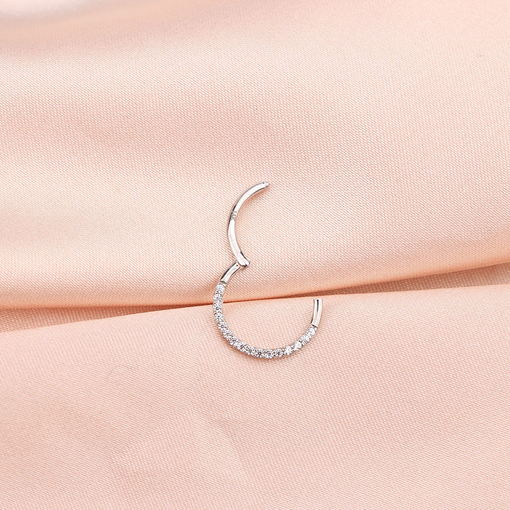 14K White Gold Clear CZ Segment Septum Ring