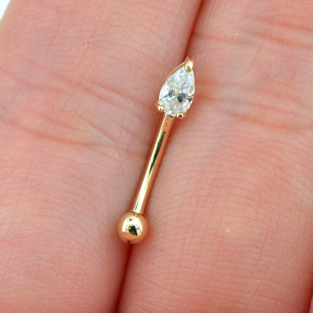 14K Gold Waterdrop CZ Rook Earring