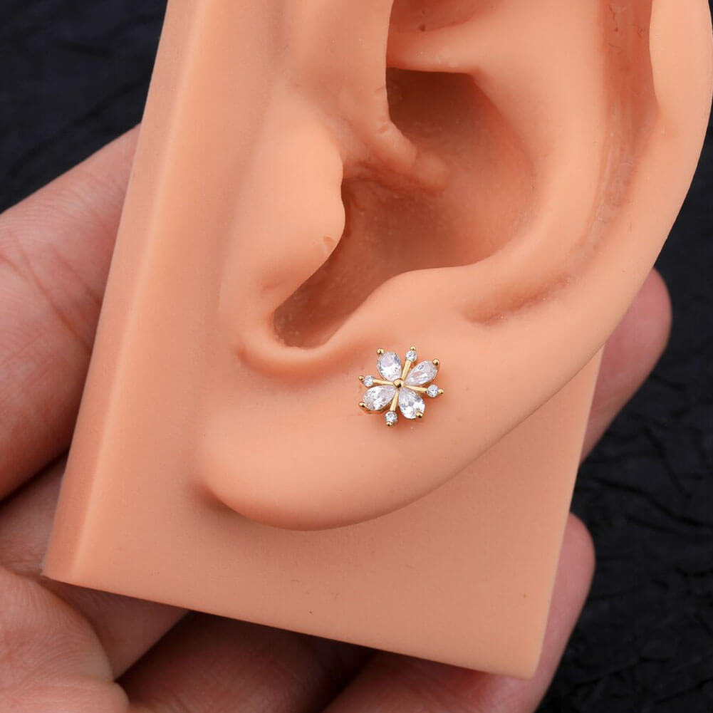 14K Gold CZ Tragus Flower Cartilage Earring