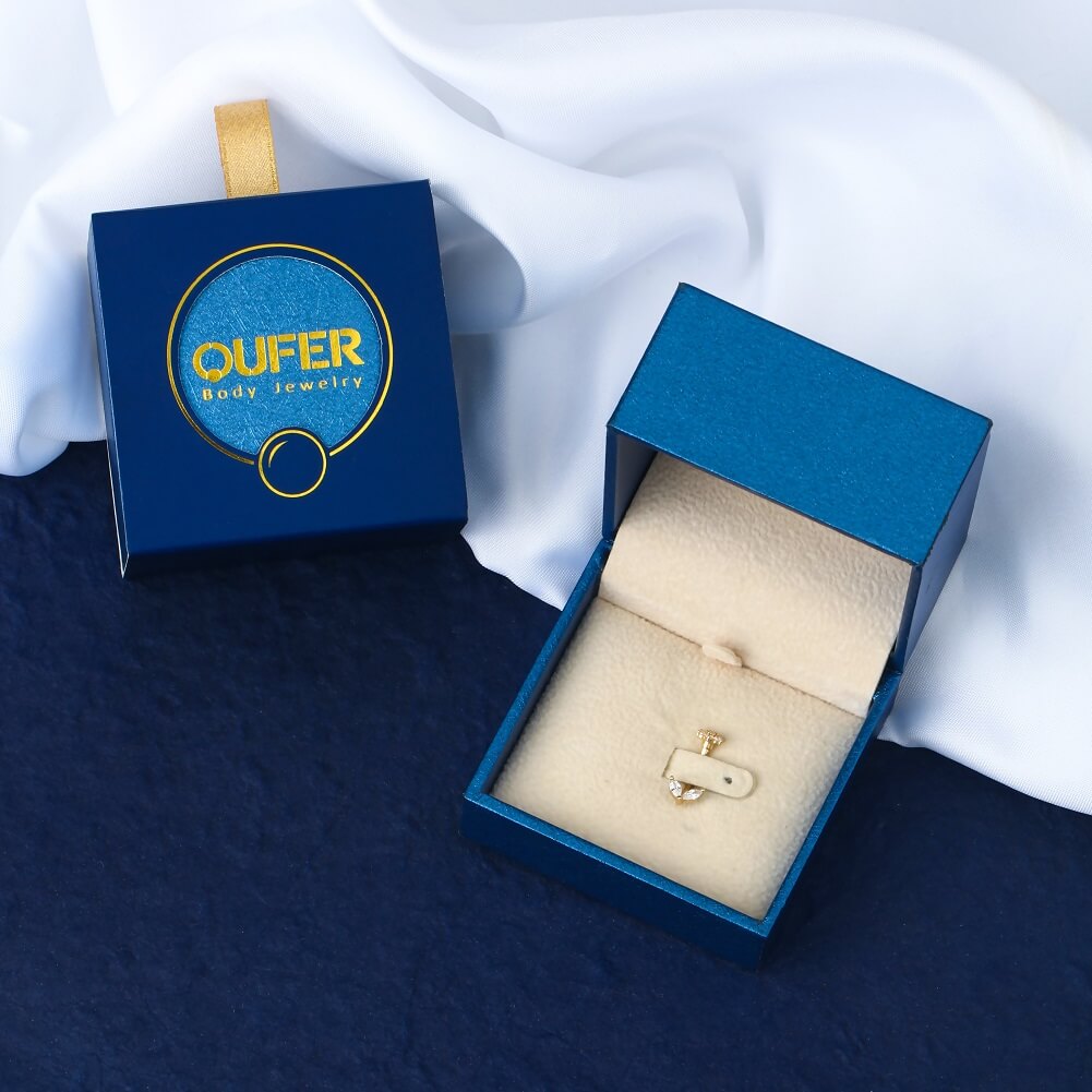 14K Gold CZ Flower Leave Rook Earring