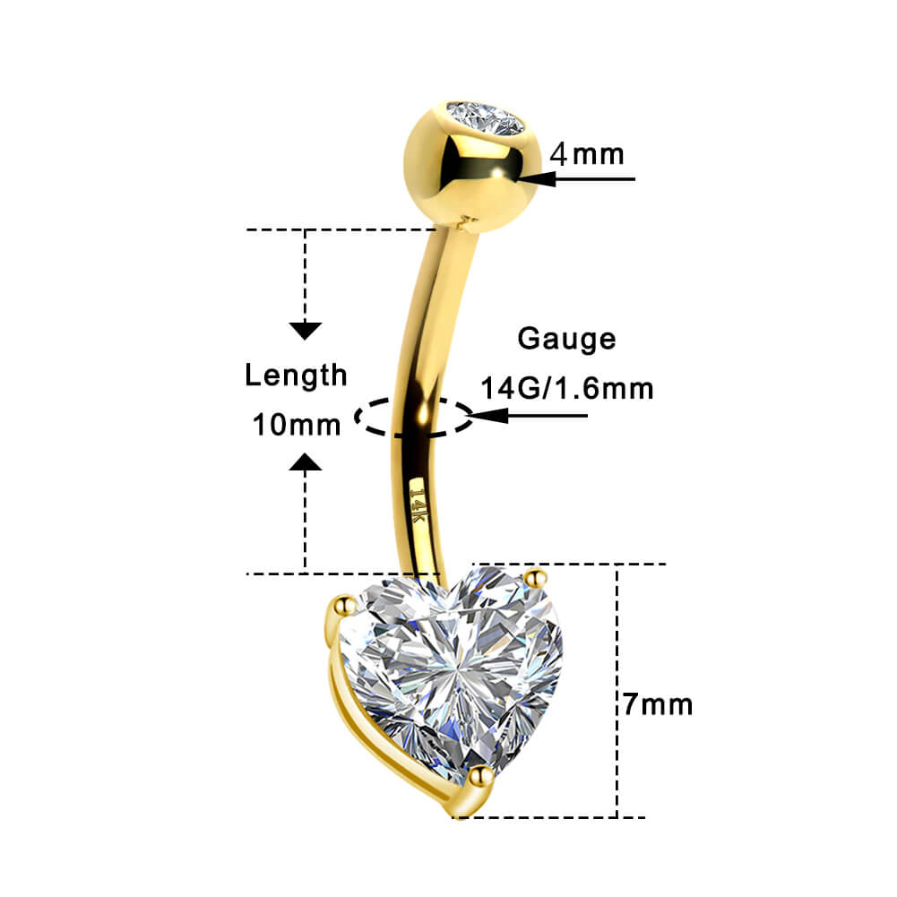 14K Gold Heart CZ Belly Ring