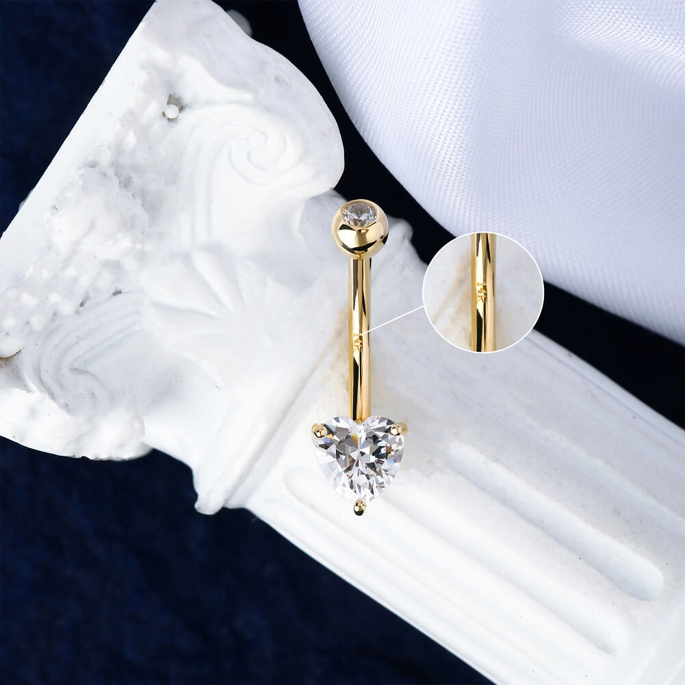 14K Gold Heart CZ Belly Ring