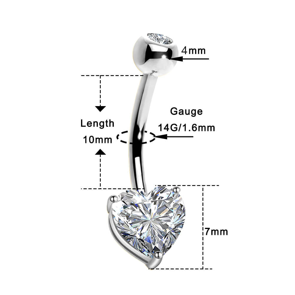 14KT White Gold Heart CZ Belly Rings