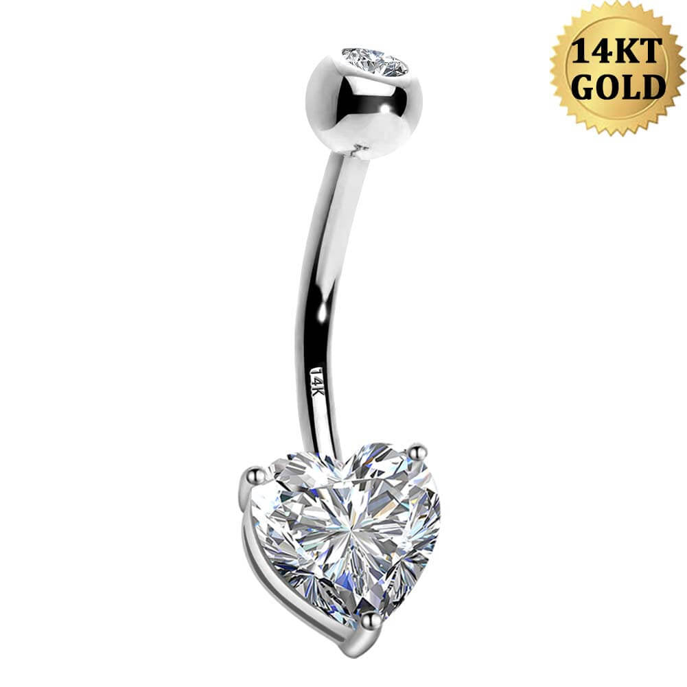 14KT White Gold Heart CZ Belly Rings