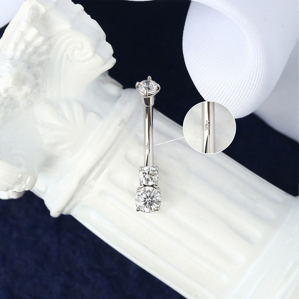 14K White Gold Three Round CZ Belly Ring