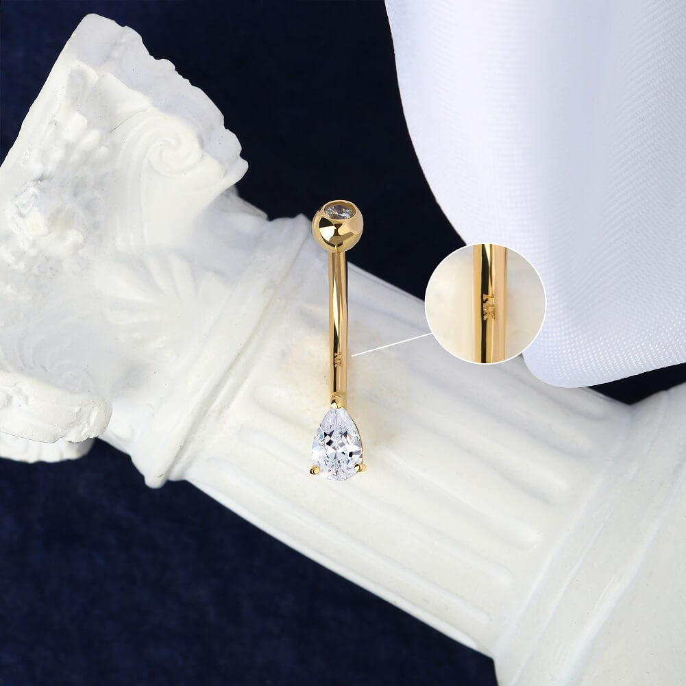 14K Gold Teardrop CZ Belly Ring
