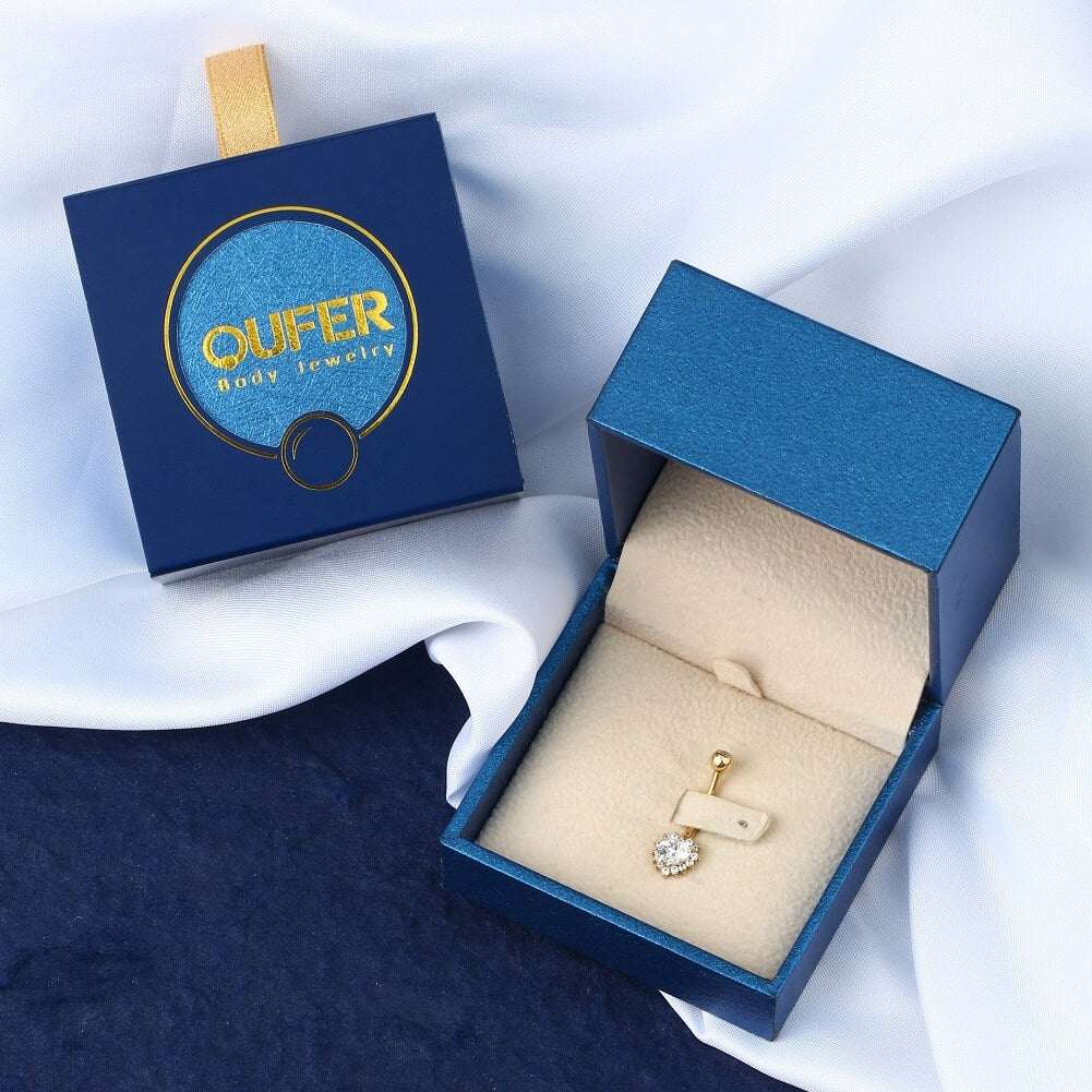 14K Gold CZ Heart Belly Ring