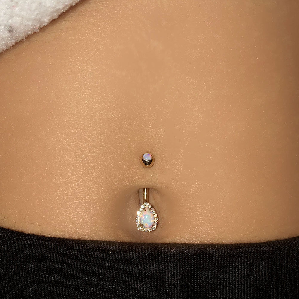 14K Gold Opal Teardrop Belly Ring