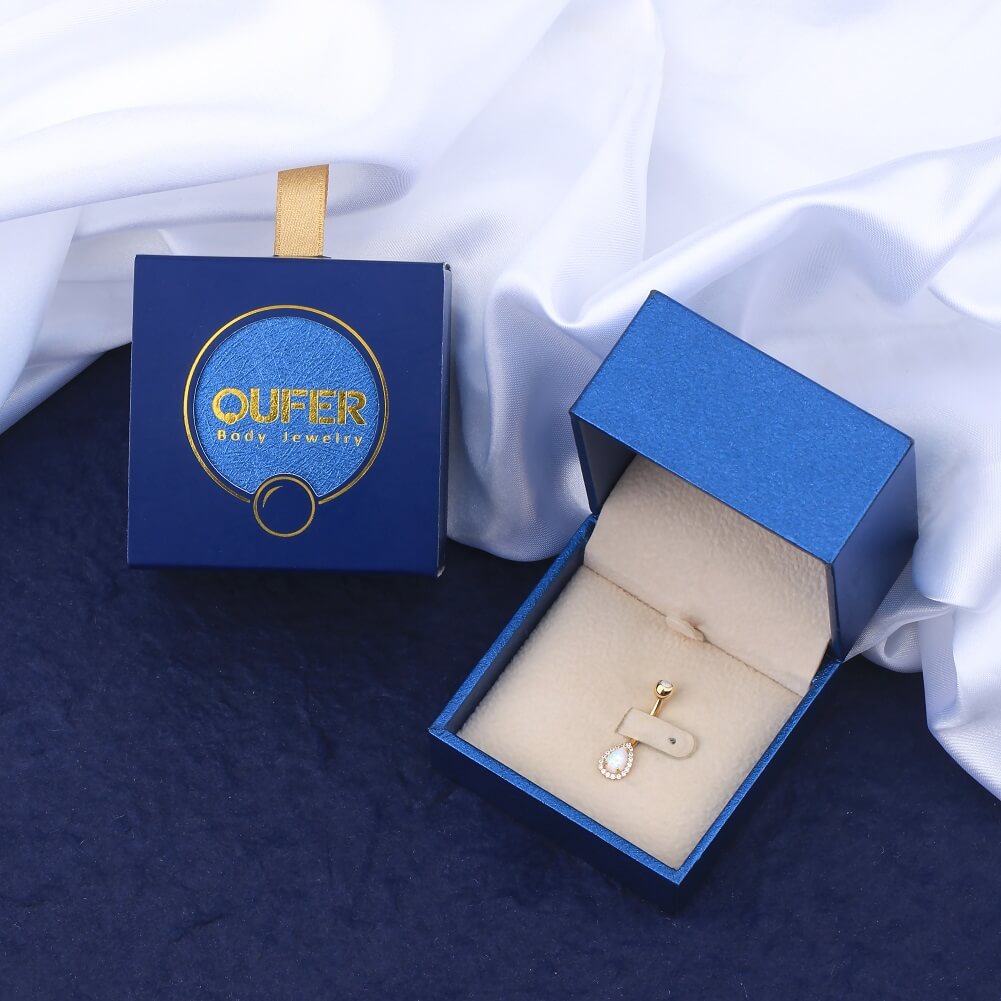 14K Gold Opal Teardrop Belly Ring