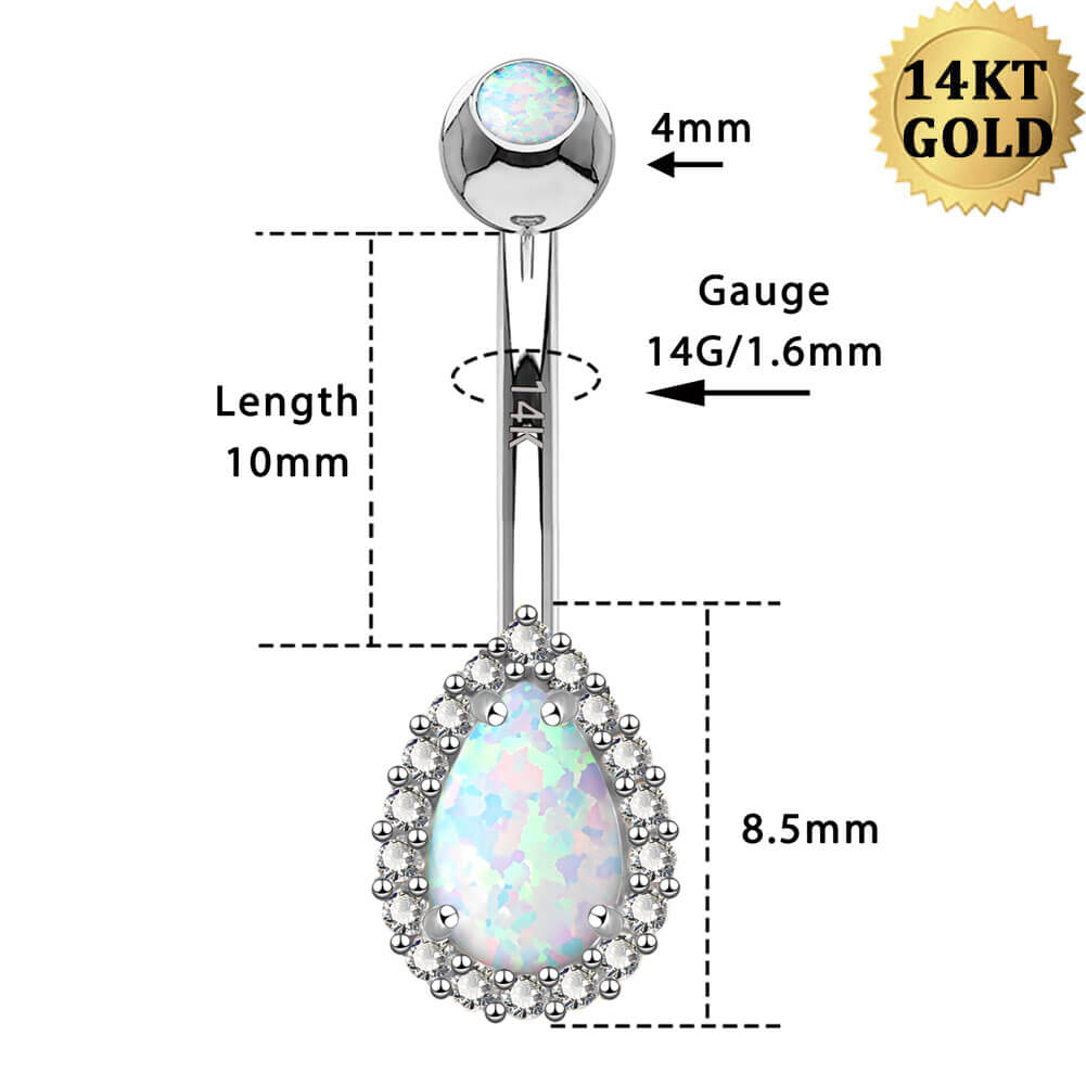 14K White Gold Opal Teardrop Belly Ring