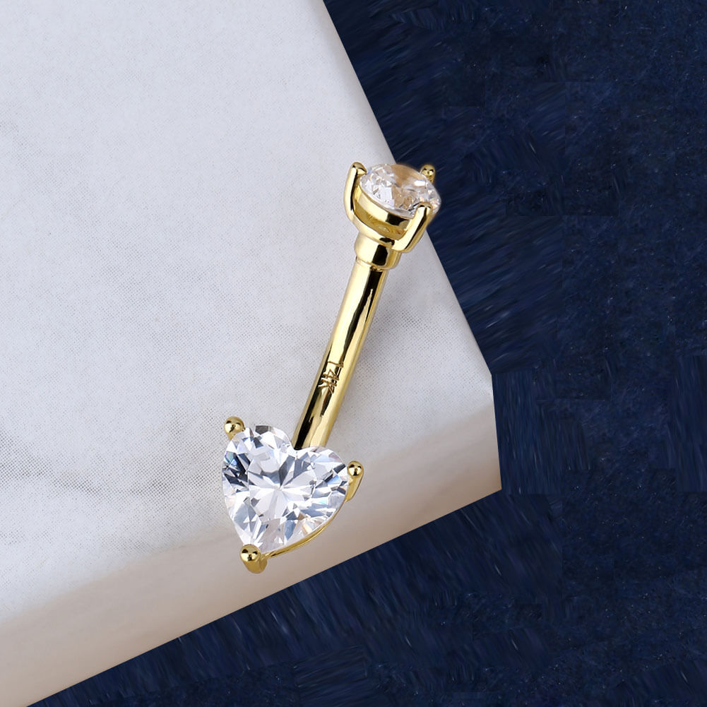 14K Gold Heart CZ Belly Ring
