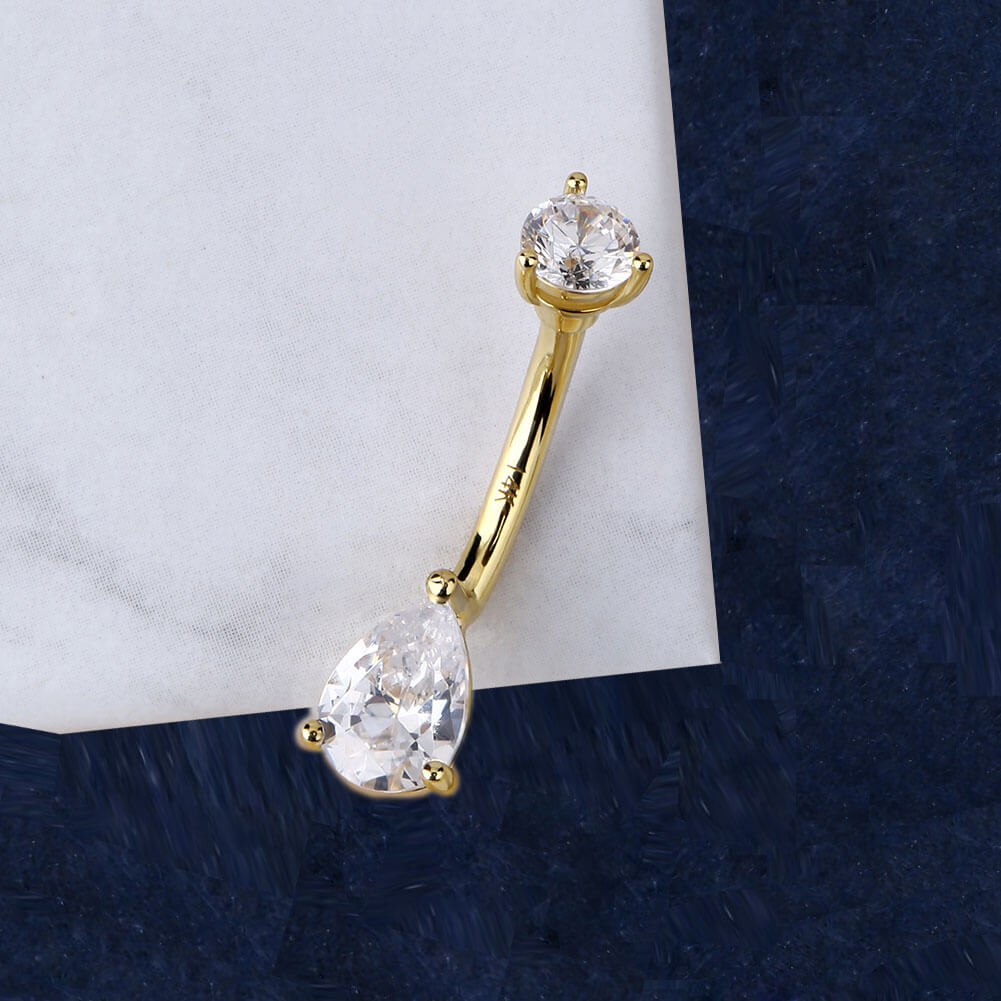 14K Gold Teardrop CZ Belly Rings