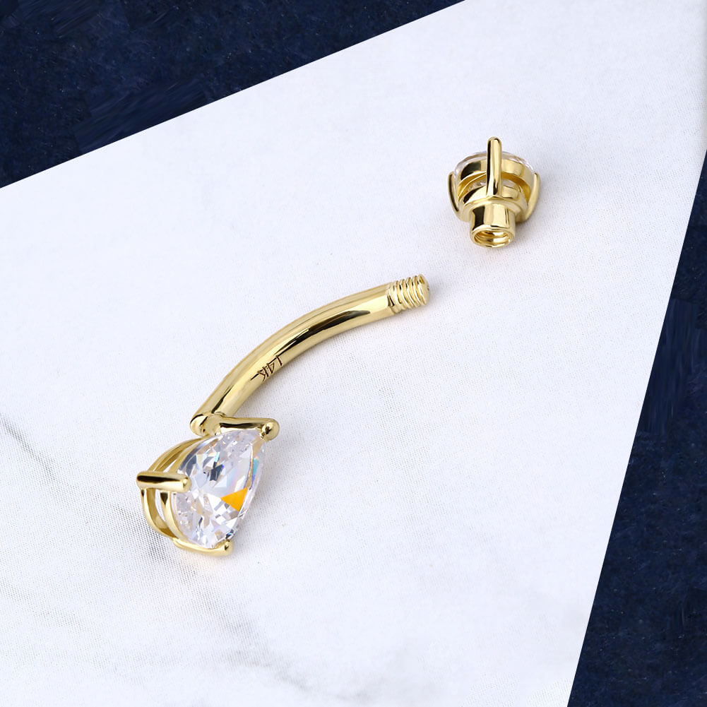 14K Gold Teardrop CZ Belly Rings