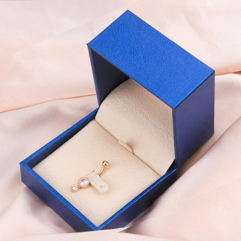 14K Gold Round CZ Dangle Belly Ring