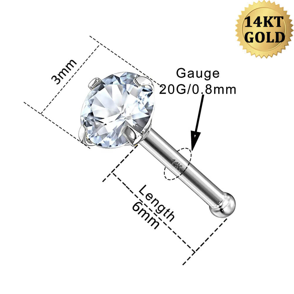 14K White Gold Round CZ Nose Stud