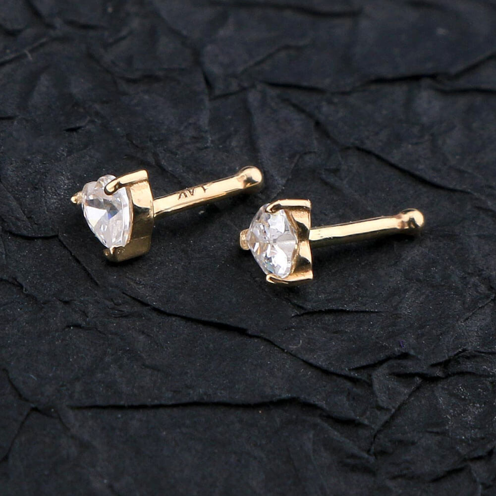 14K Gold Heart CZ Bone Nose Stud