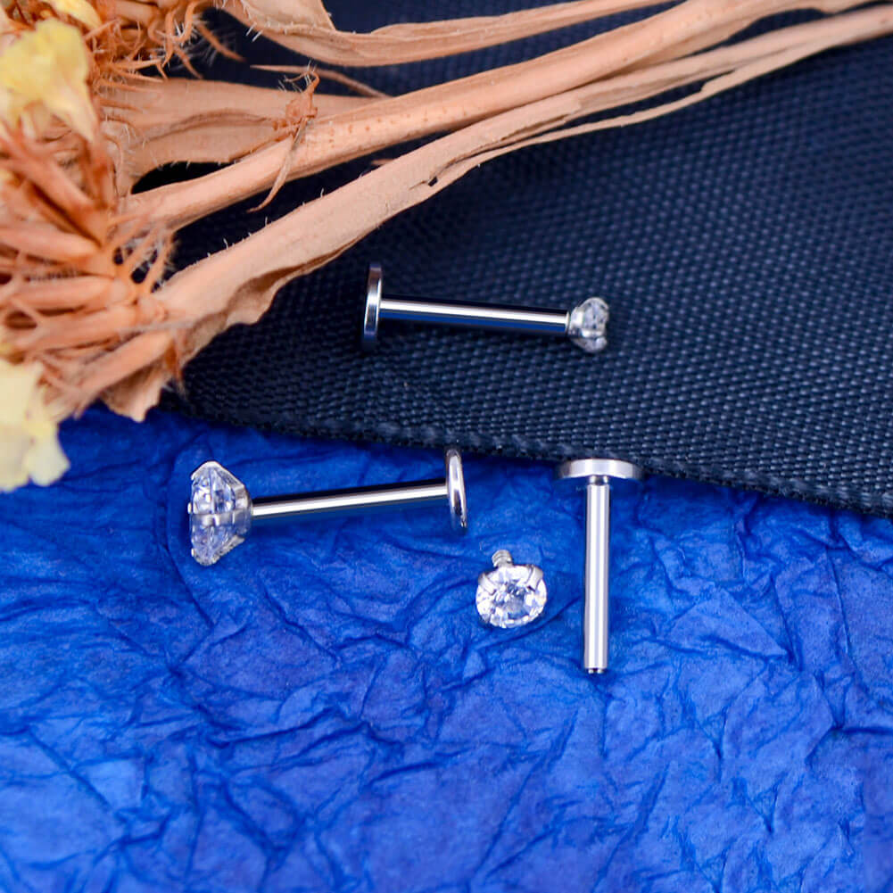 3PCS CZ Internally Threaded Labret Studs
