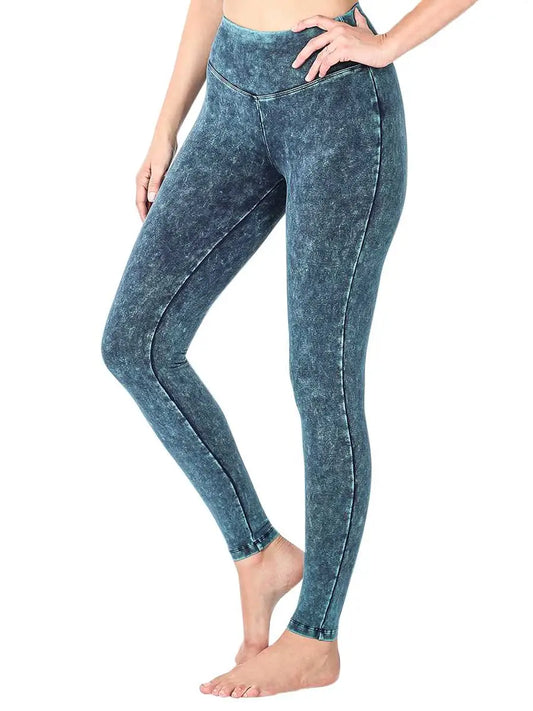 Mineral Washed Wide Waistband Leggings Deep Aqua