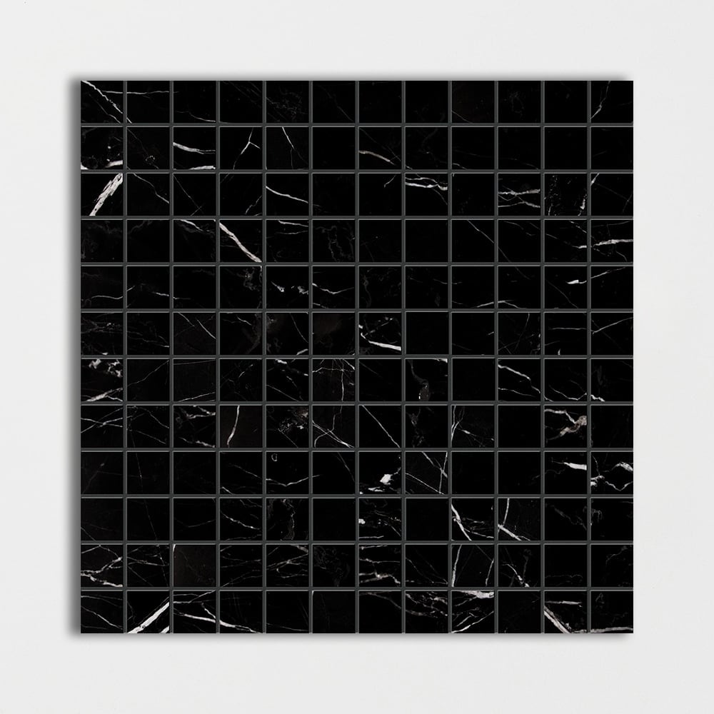 Black Polished 12"x12" Marble 1"x1" Mosaic Tile