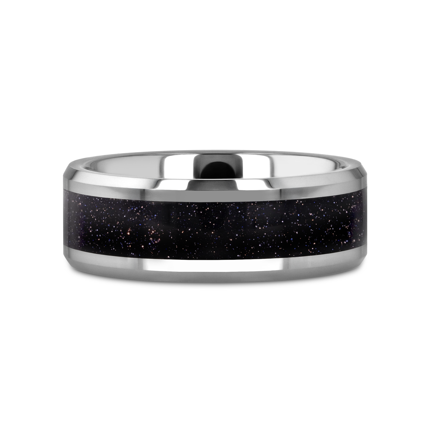MAKI Men’s Beveled Polished Finish Tungsten Wedding Ring with Purple Goldstone Inlay - 8mm